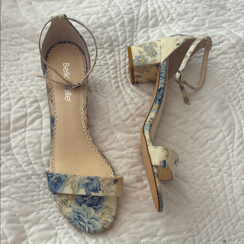 La Belle Blue and Cream Floral Heels